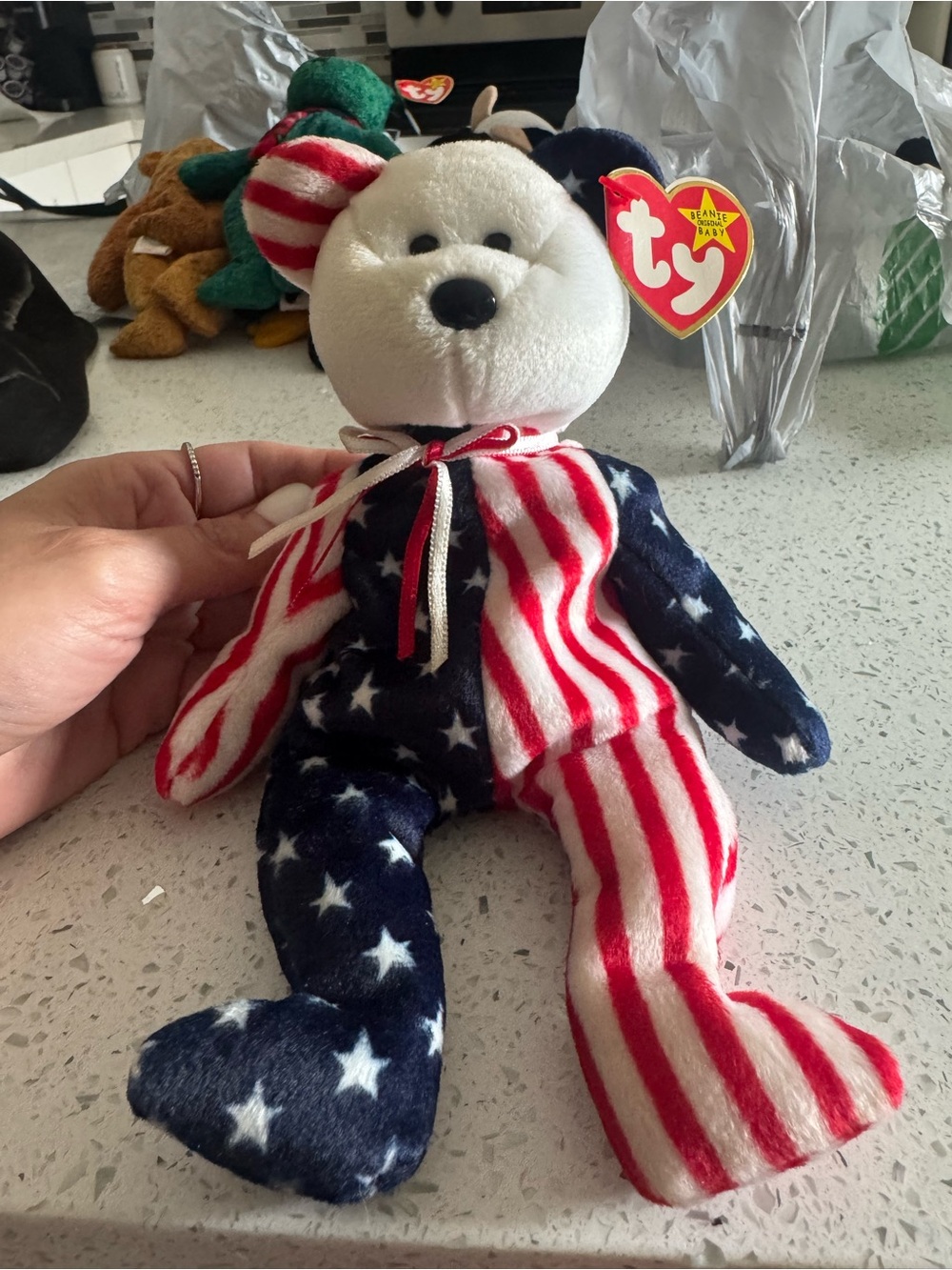 Ty Red White Blue Star-and-Stripe Beanie Bear